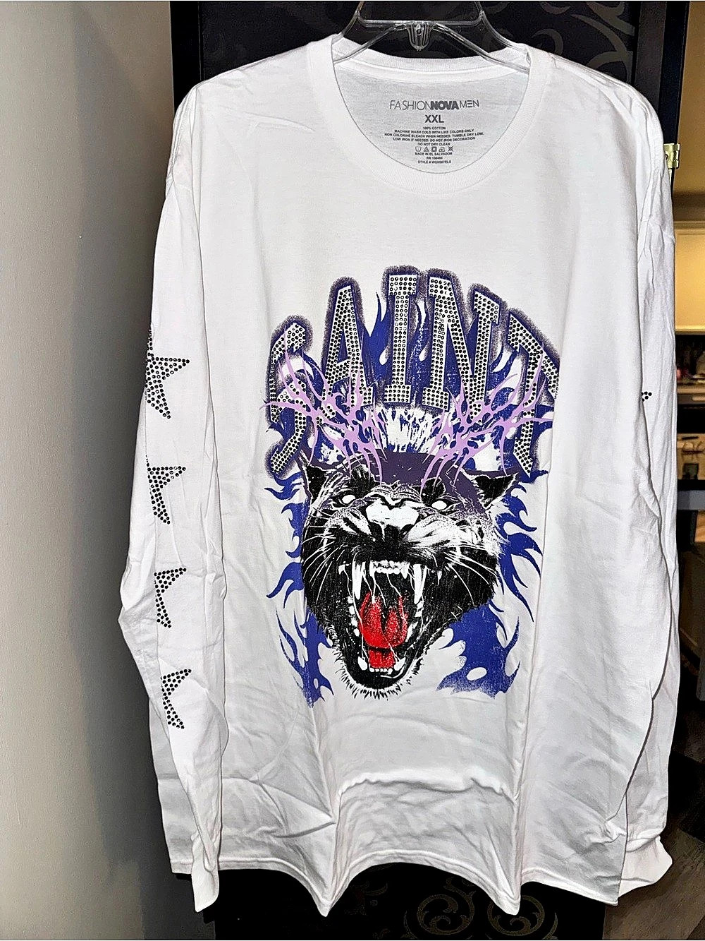 Fashion Nova Men's Graphic Long Sleeve Tee in White XXL